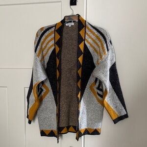 Jacqueline Ferrar Mustard Black Gray Geometric Open-Front Cardigan